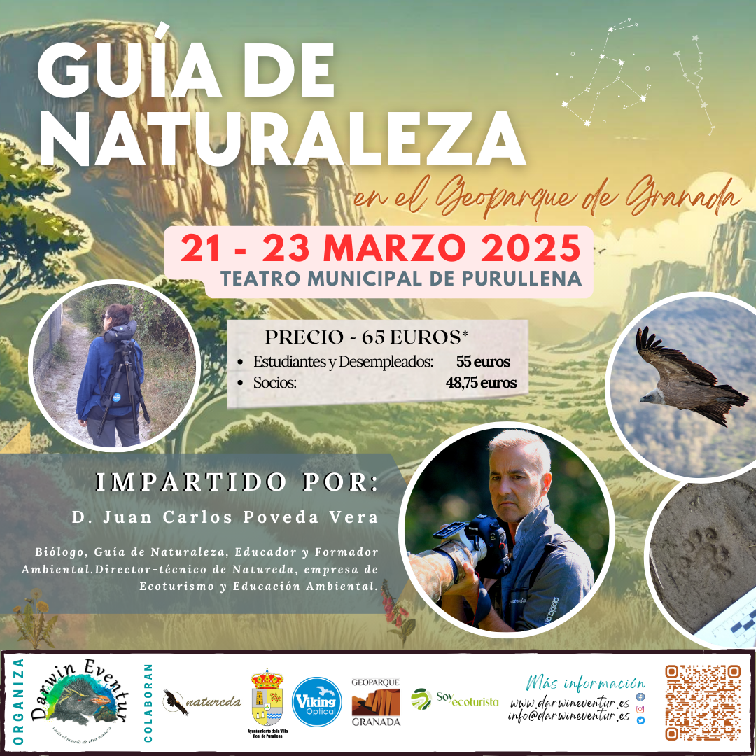 Cartel del curso Guía de Naturaleza en el Geoparque de Granada