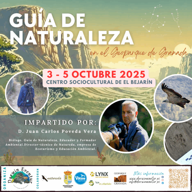 Cartel del curso Guía de Naturaleza en el Geoparque de Granada