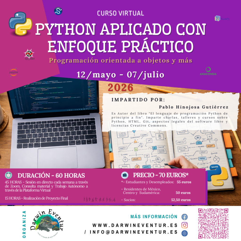 cartel del curso Python aplicado con enfoque práctico